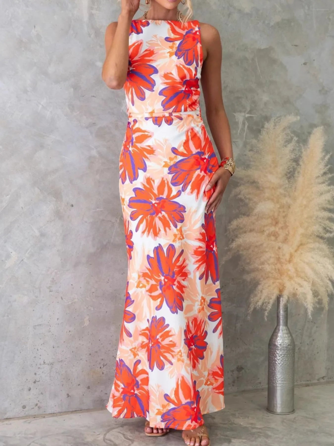 Printed Balloon Sleeve Maxi Shirt Dress with Tie.
