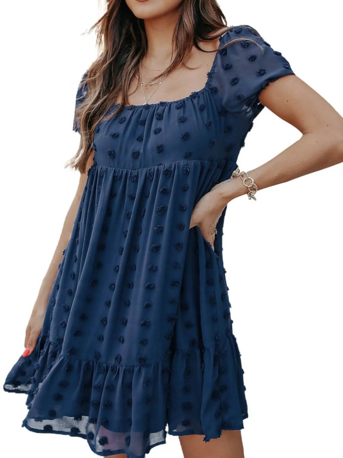 Swiss Dot V-Neck Cami Dress - Crisscross Back.