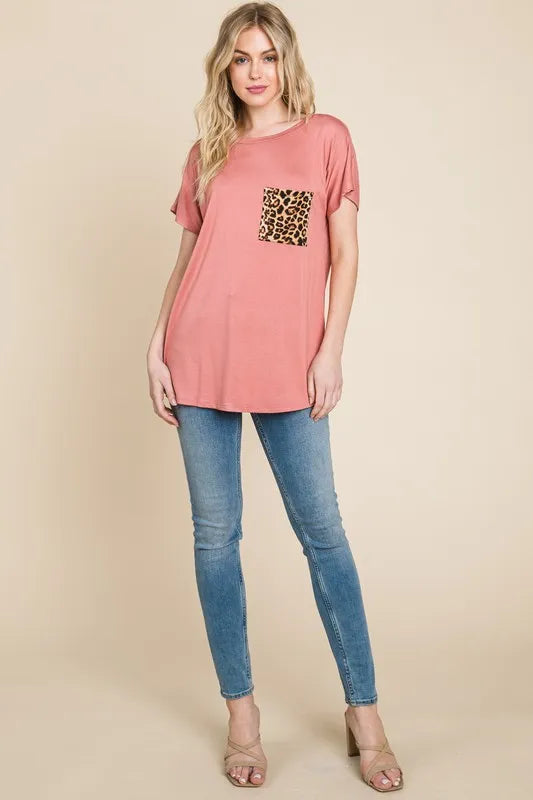 Leopard Chest Pocket Tee