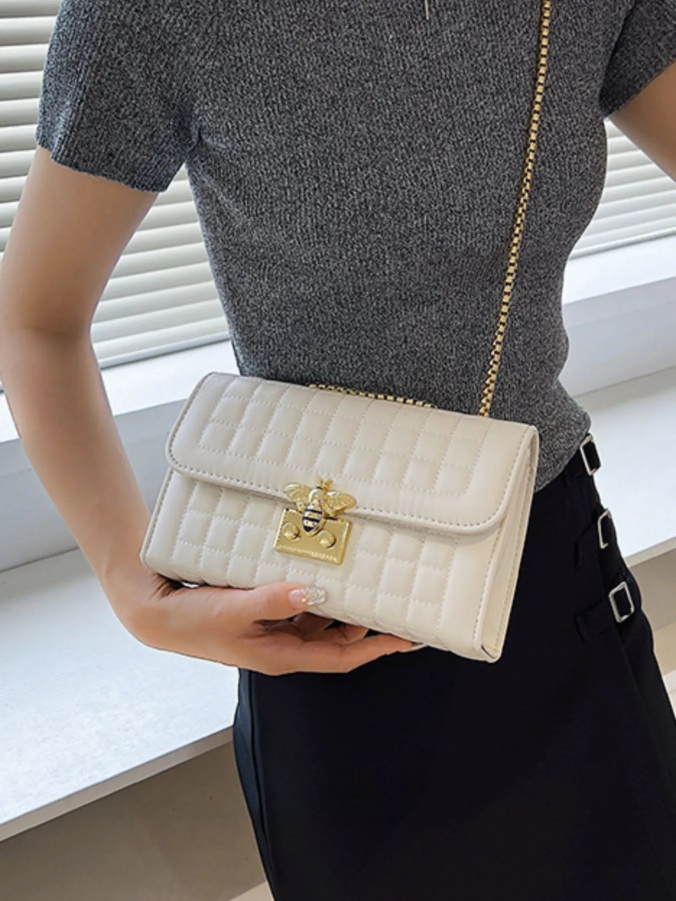 Quilted Chain Shoulder Bag - Small PU Leather.