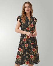 Tiered Midi Dress - Midnight Hibiscus