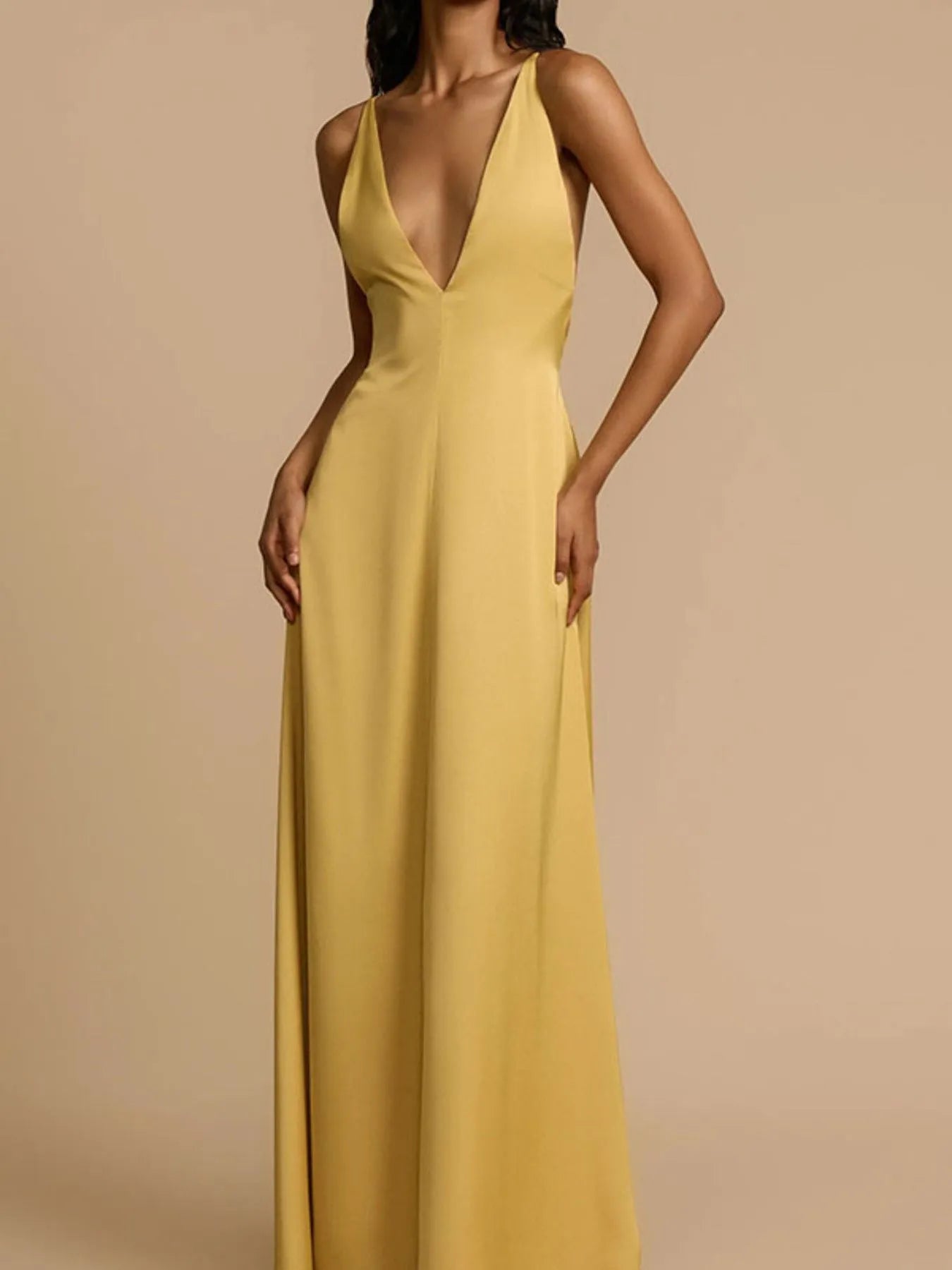 Deep V-Neck Maxi Dress - Backless & Crisscross.