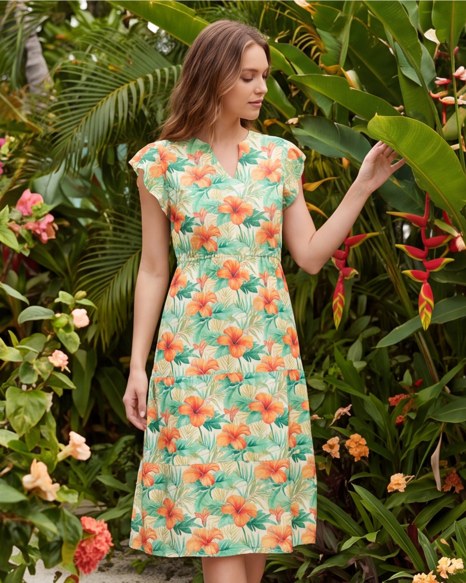 Tiered Midi Dress - Sunrise Lagoon