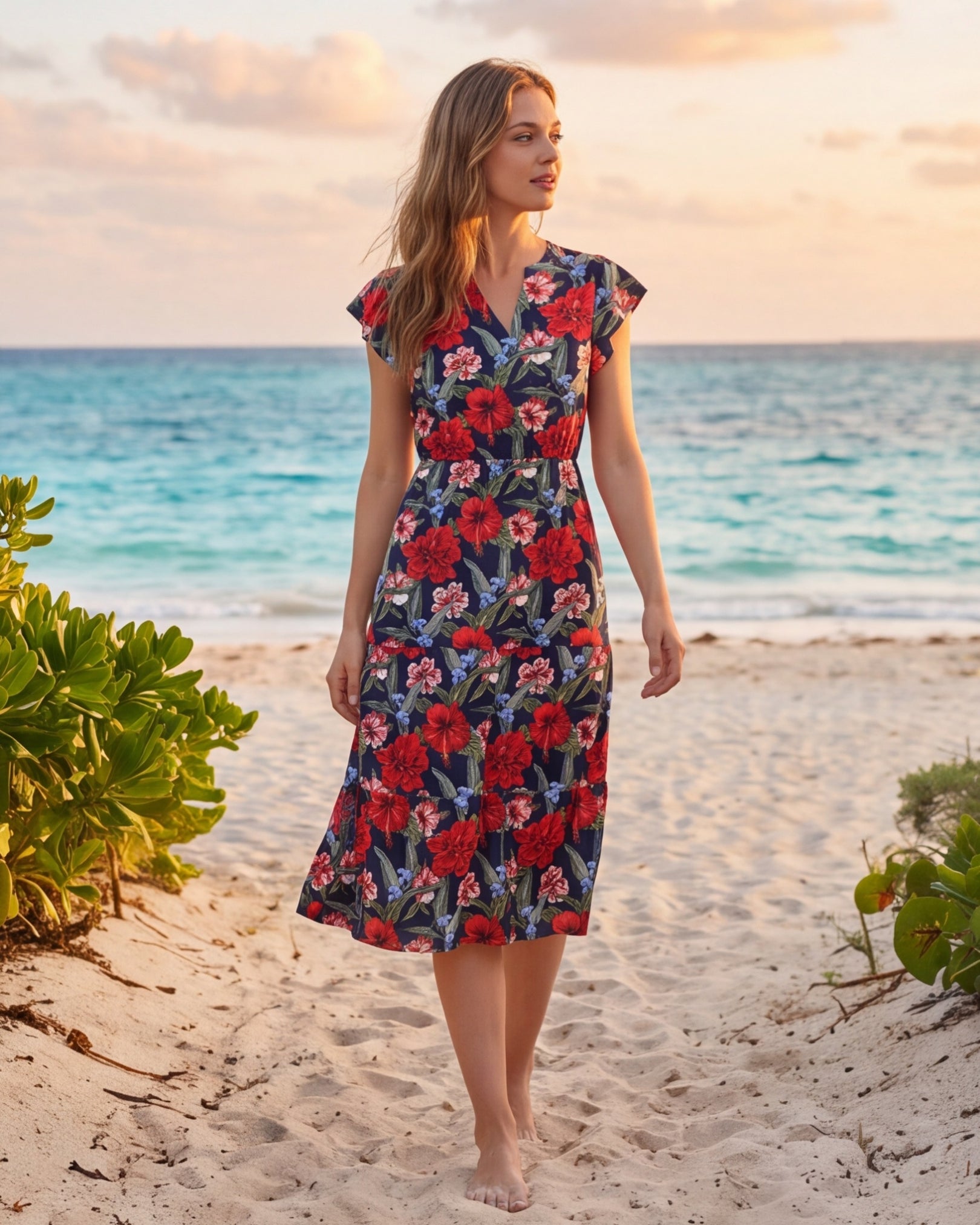 Tiered Midi Dress - Luau Serenade