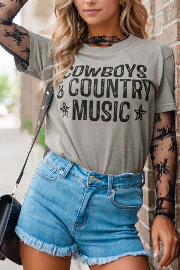Letter Graphic Round Neck Short Sleeve T-Shirt