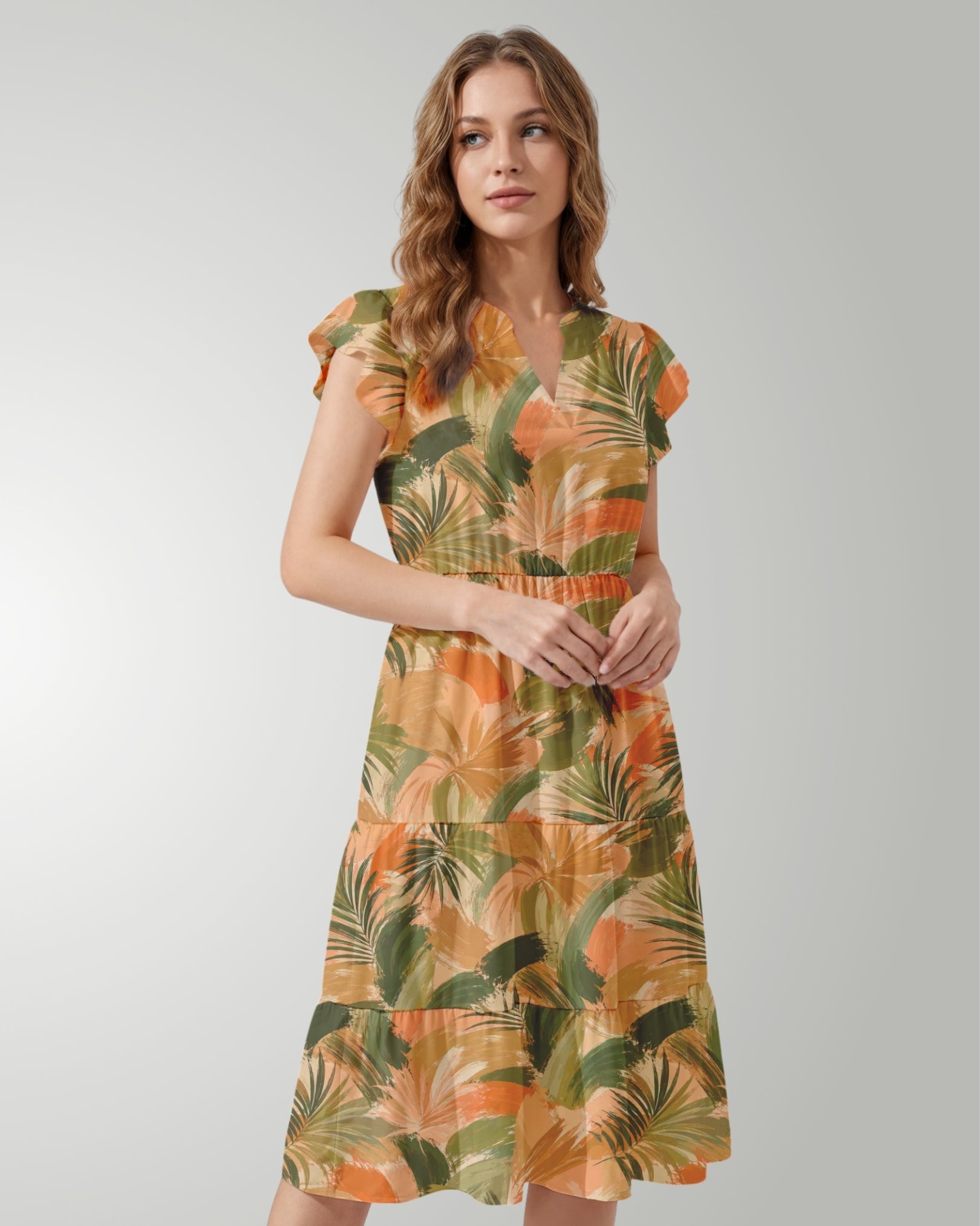 Tiered Midi Dress - Peachy Palms