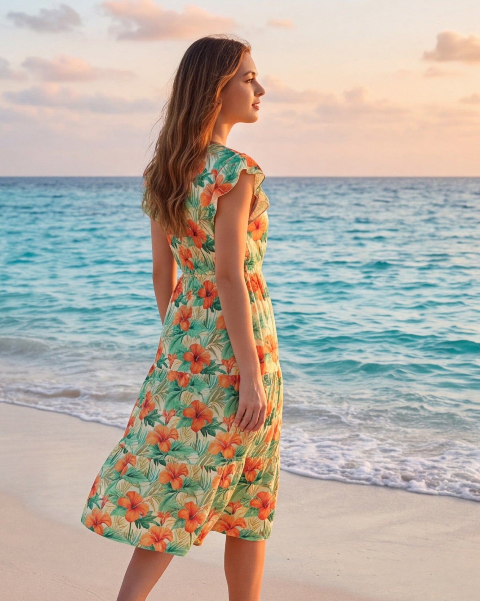 Tiered Midi Dress - Sunrise Lagoon
