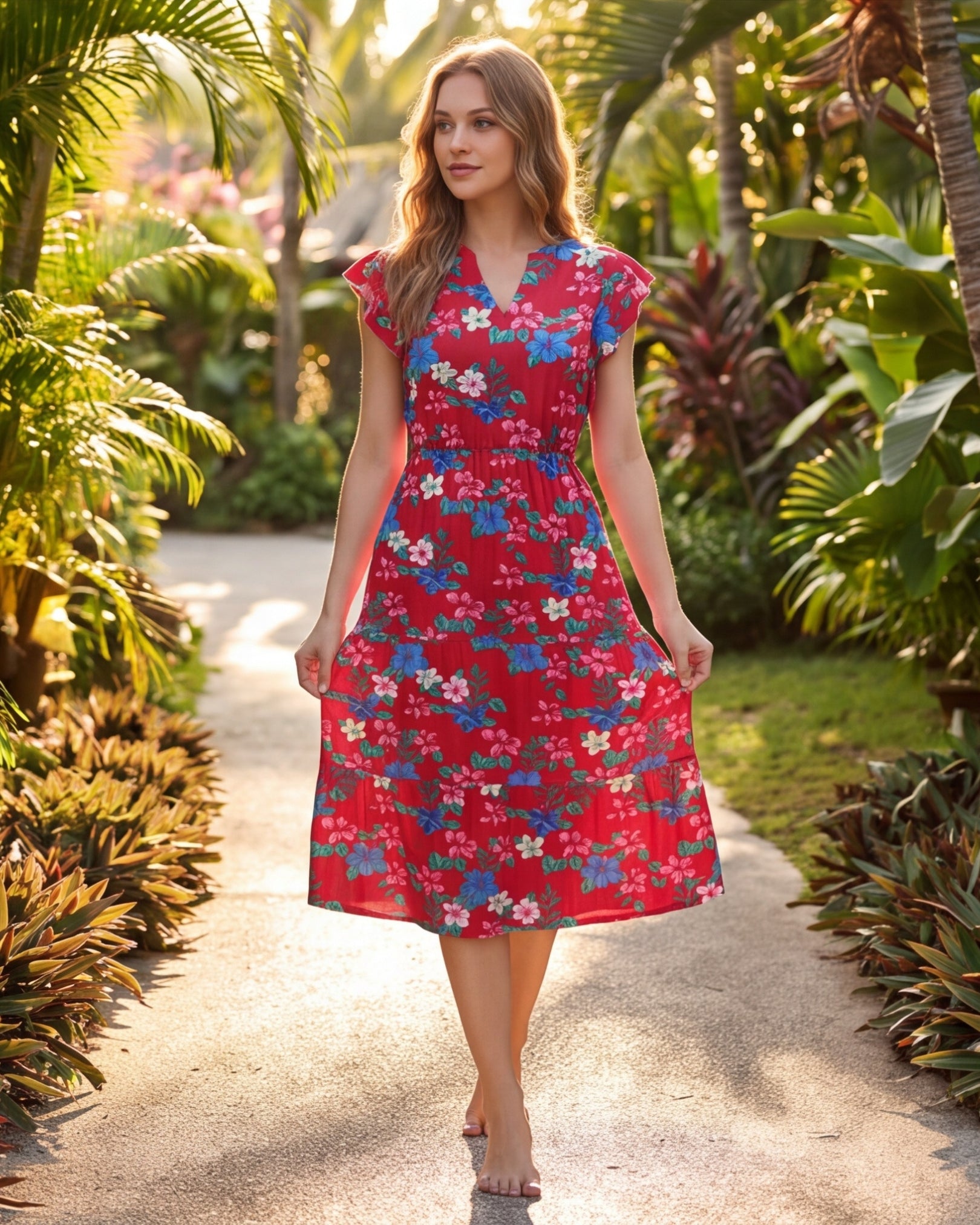 Tiered Midi Dress - Island Florals