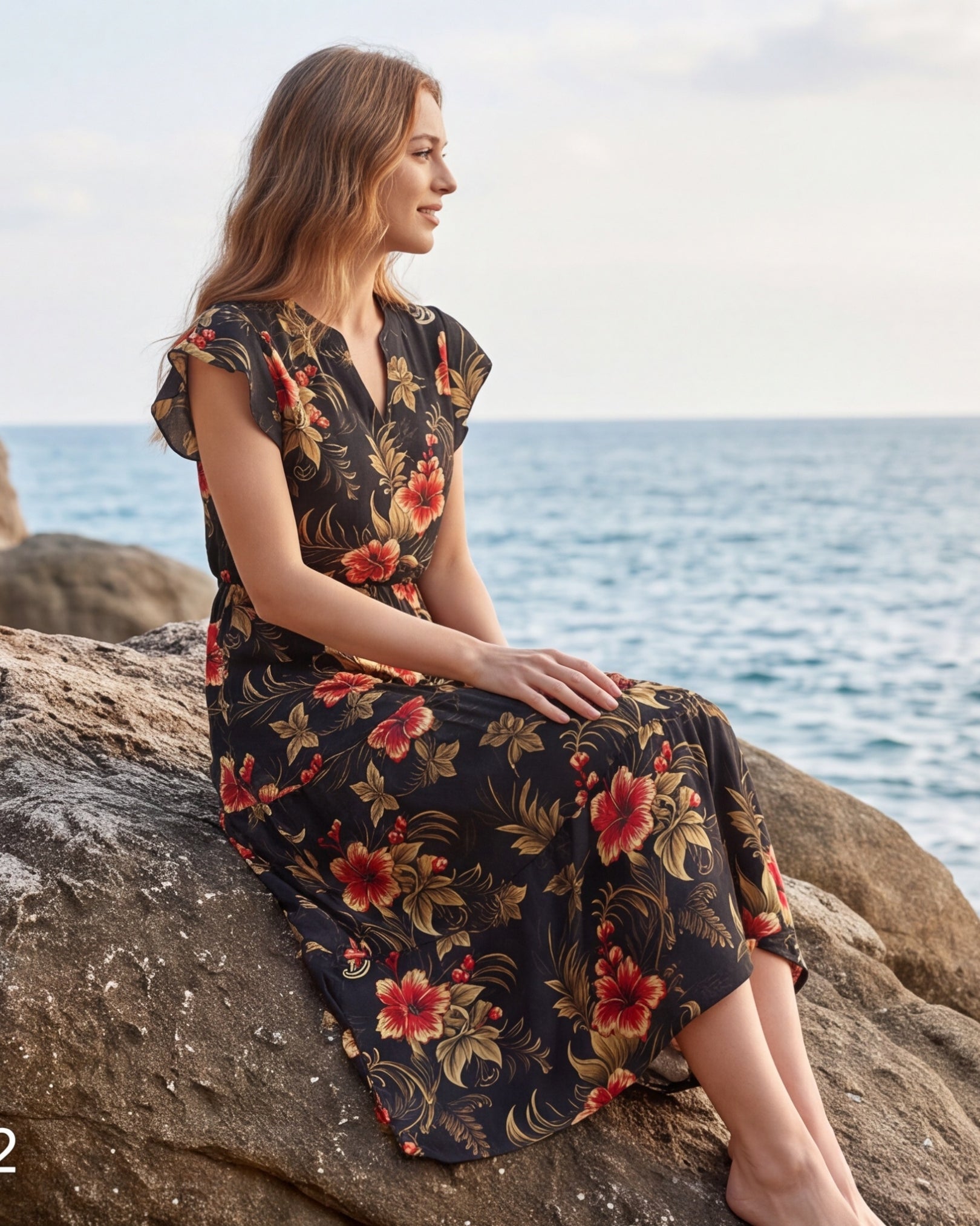 Tiered Midi Dress - Midnight Hibiscus
