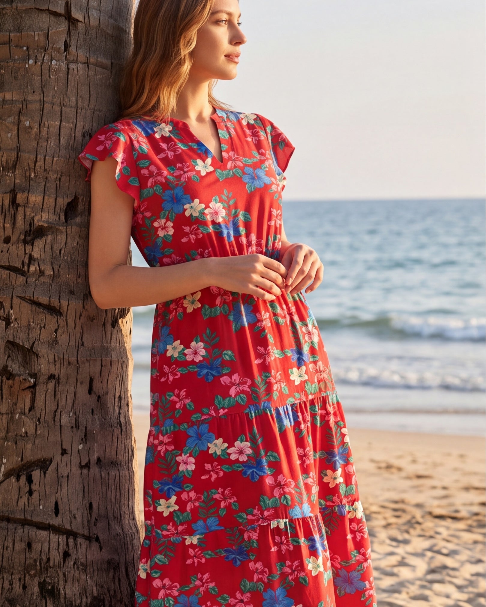 Tiered Midi Dress - Island Florals