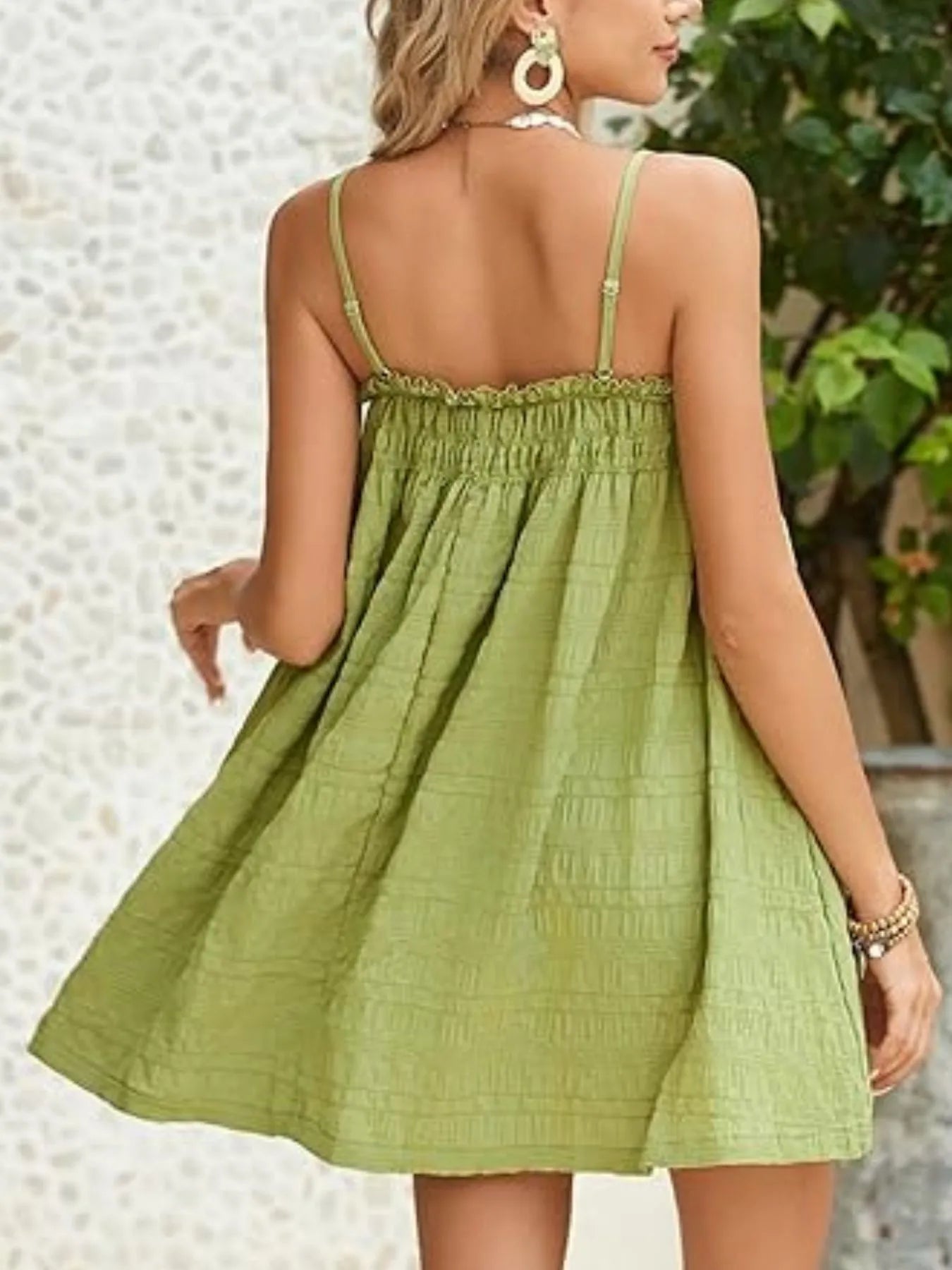 Frill Tiered Tie Shoulder Mini Dress - Lined.
