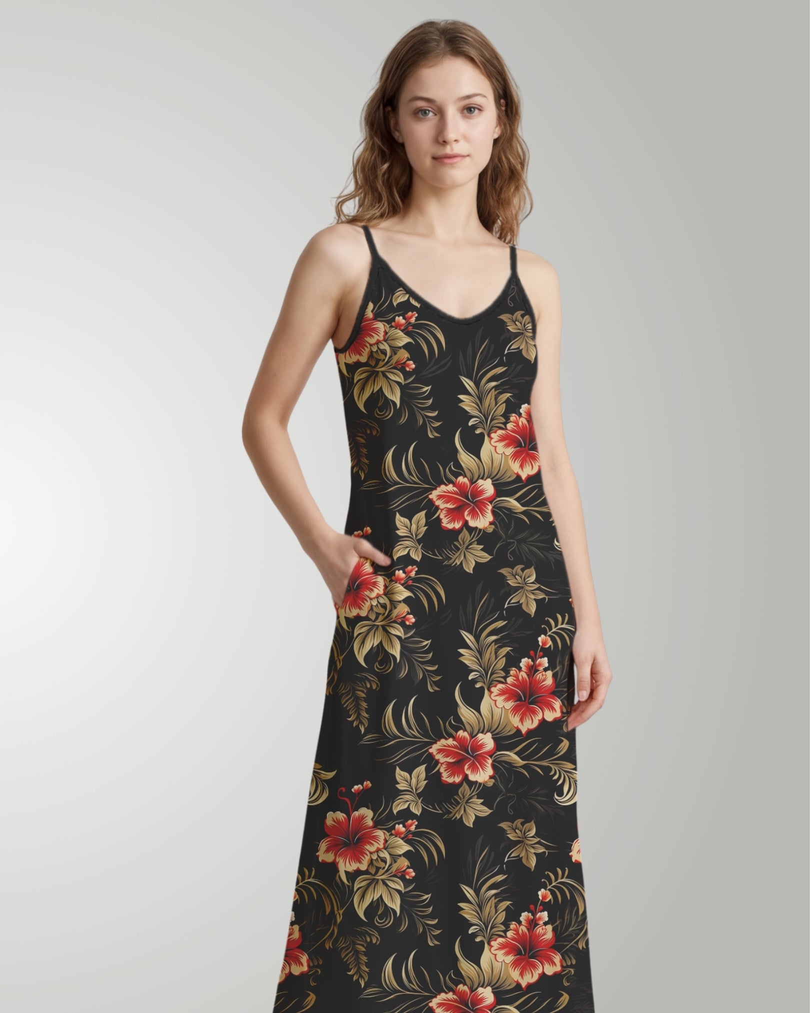 Maxi Slip Dress - Midnight Hibiscus