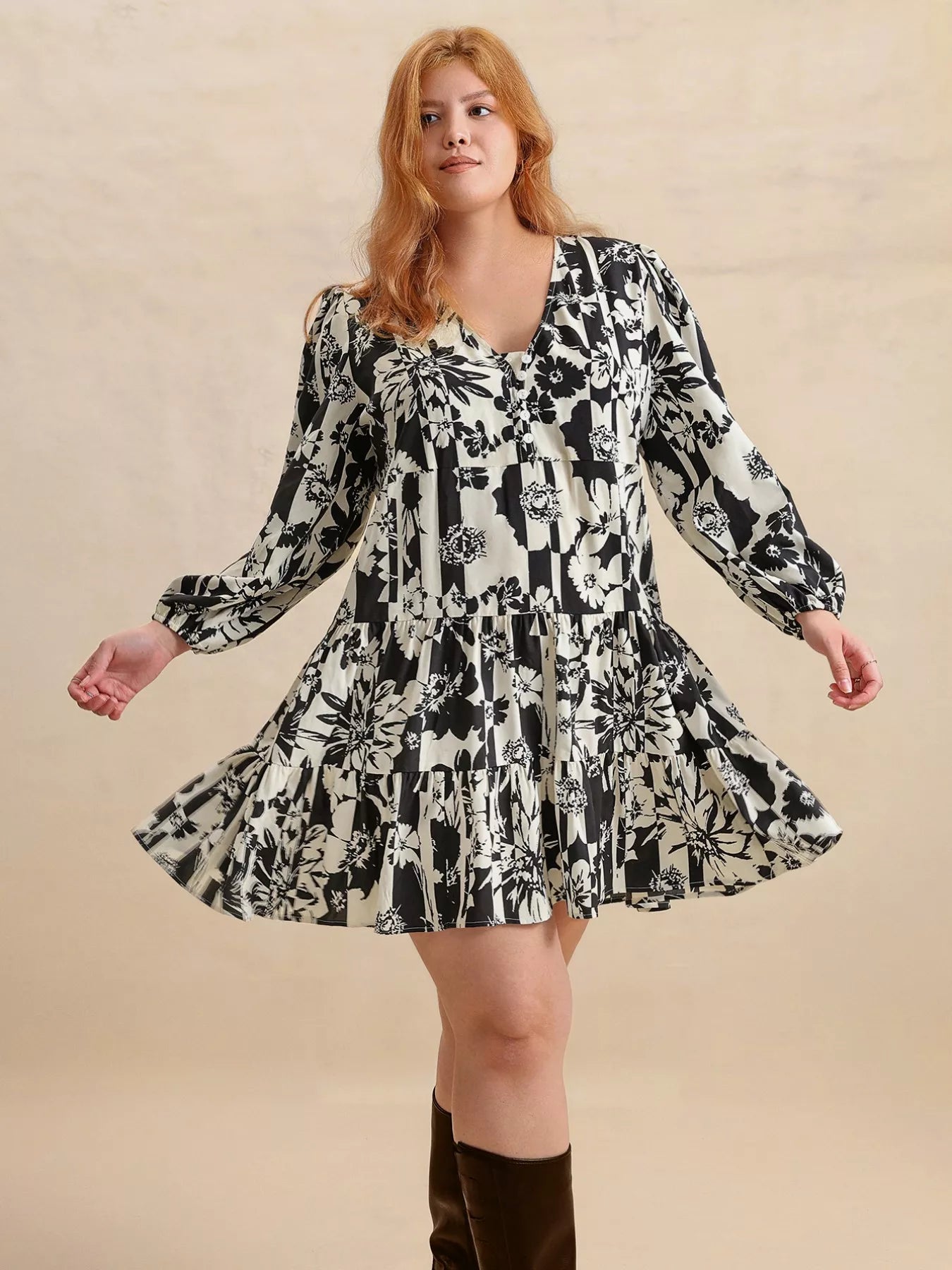 Plus Size V-Neck Flutter Sleeve Dress with Tied Waist.