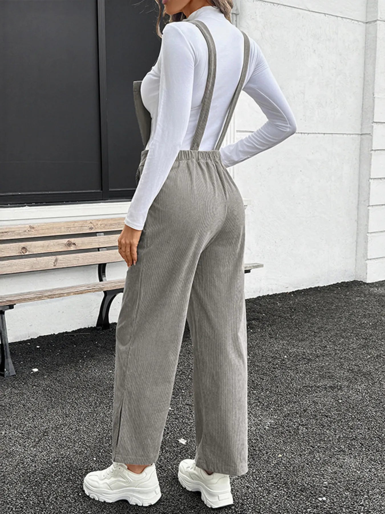 Slit Wide Leg Overalls with Pockets.