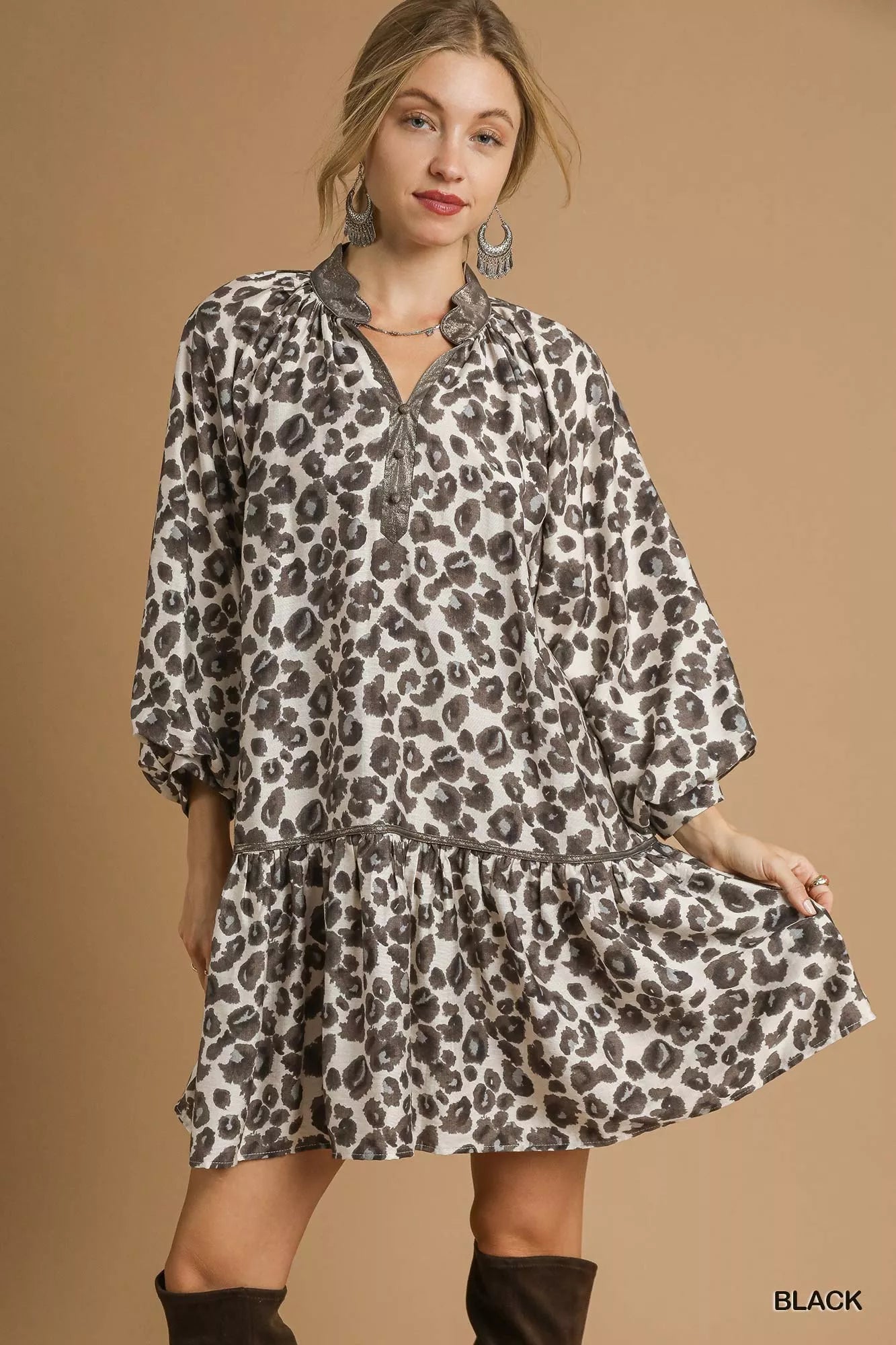 Leopard Prints Mix and Match Short Sleeves Dress - Mixed Print.