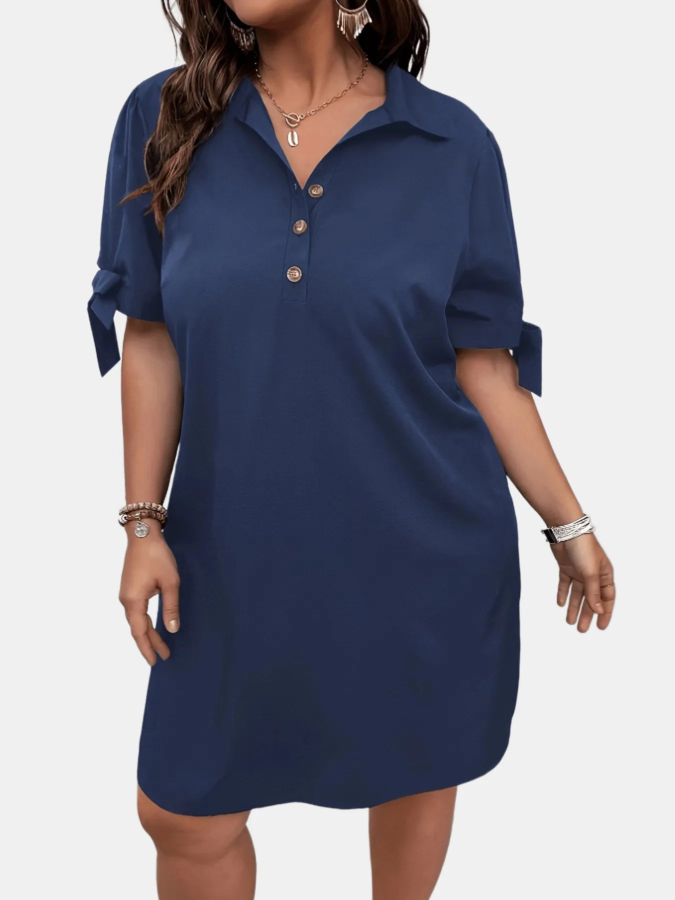 Button Detail Shift Dress with Tie Sleeves.