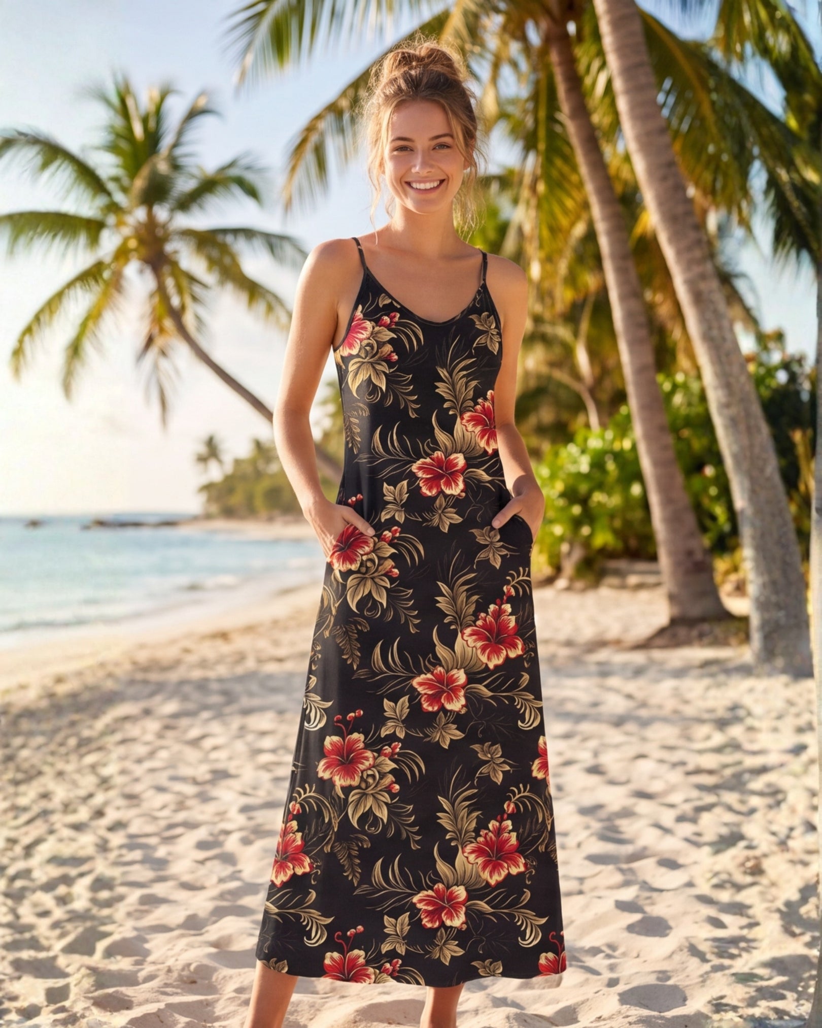 Maxi Slip Dress - Midnight Hibiscus