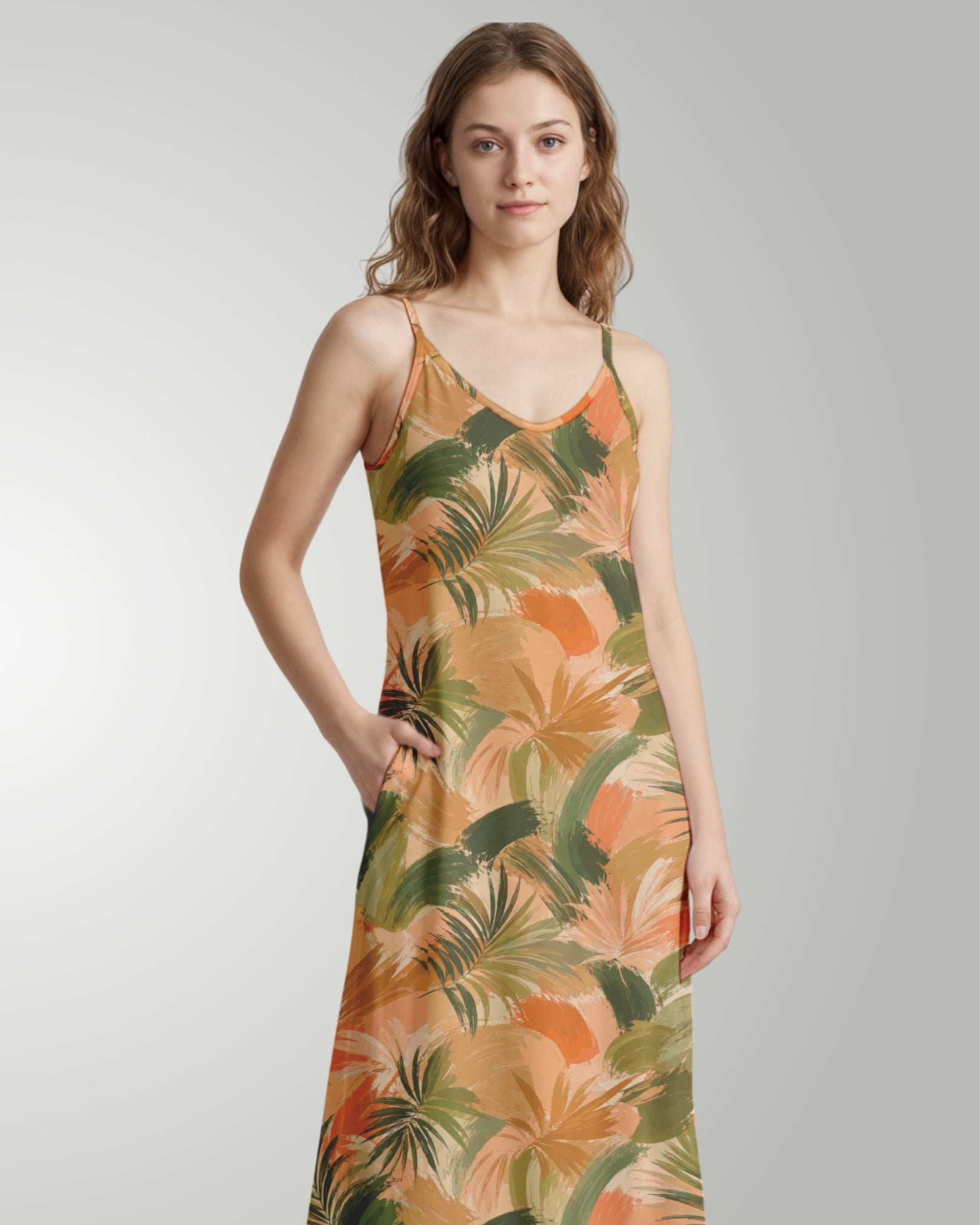 Maxi Slip Dress - Peachy Palms