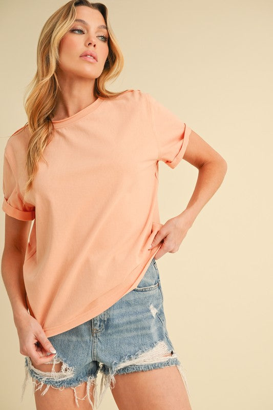 Exposed Seam Round Neck Short Sleeve T-Shirt