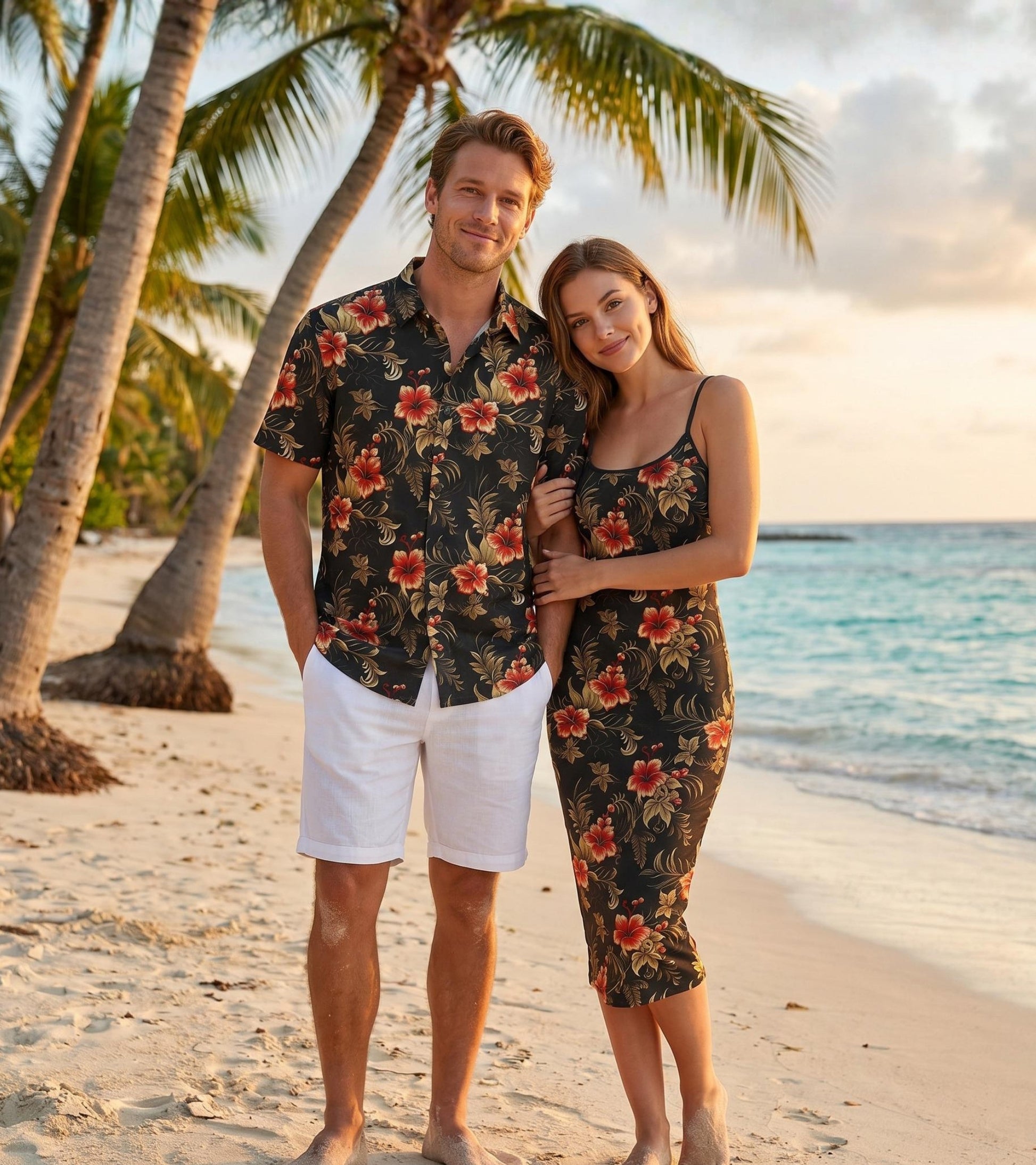 Matching Couples Outfits - Midnight Hibiscus