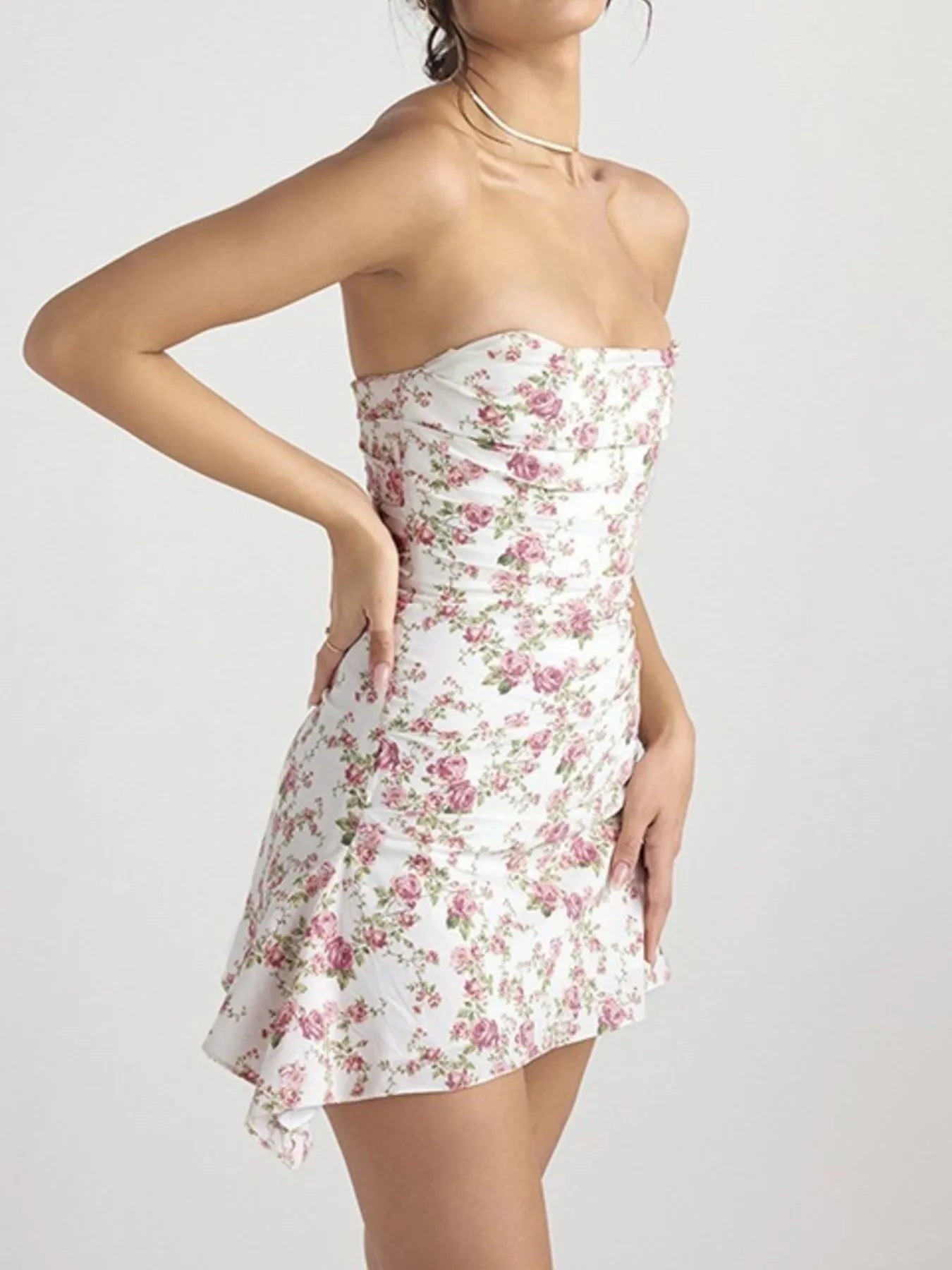 Floral Print Sweetheart Neck Midi Dress - Ruffled.