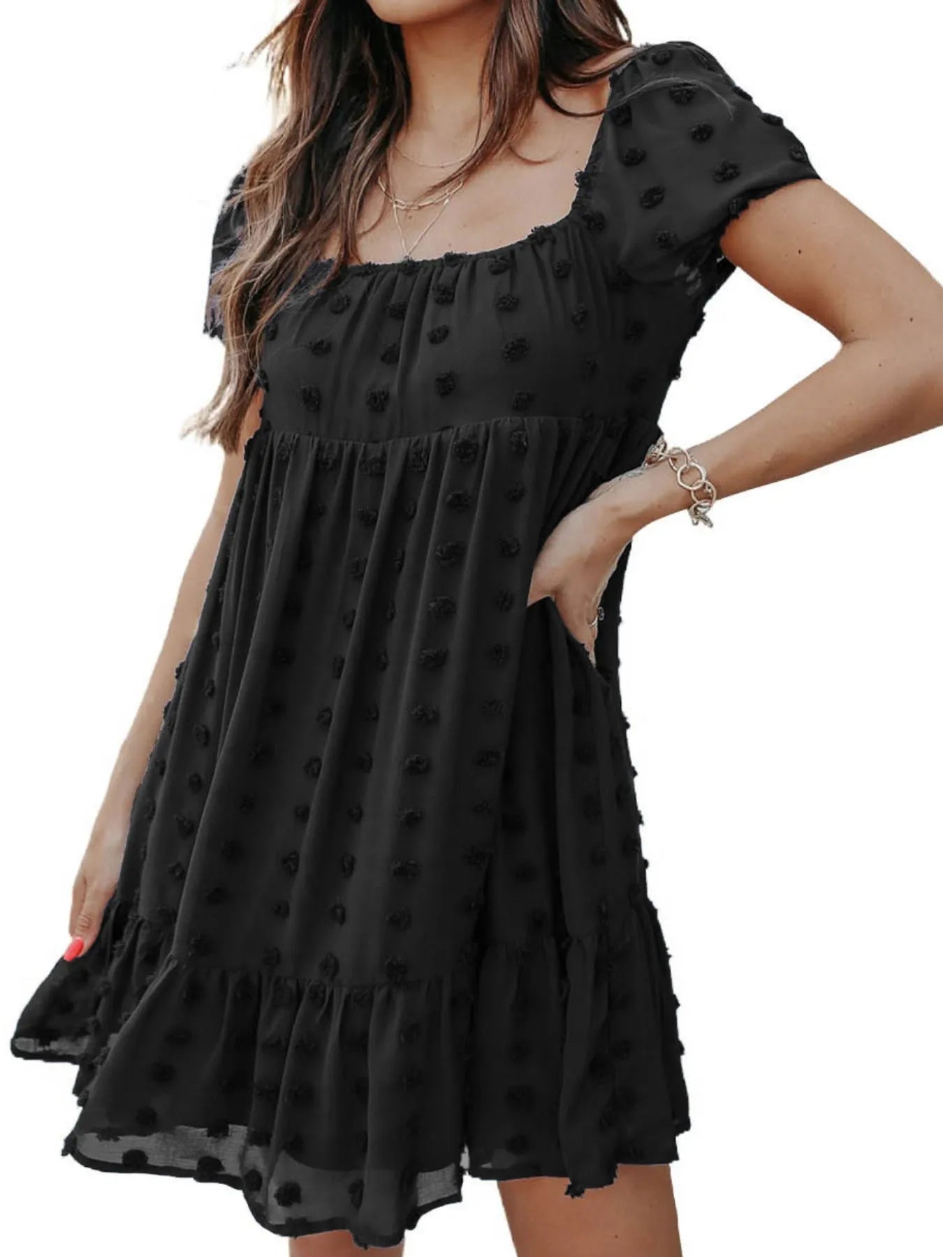 Swiss Dot V-Neck Cami Dress - Crisscross Back.
