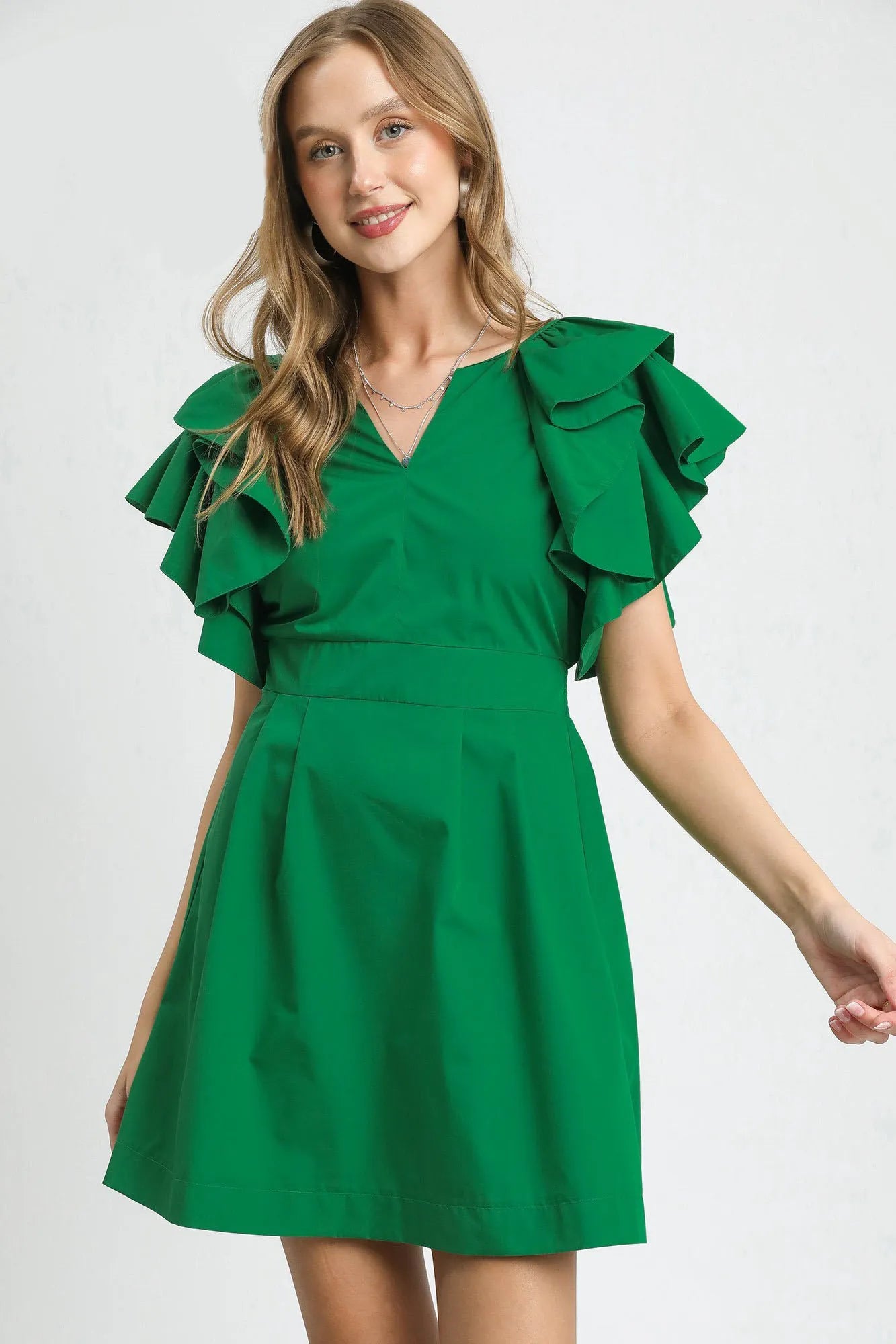 Double Ruffle Sleeve Fit and Flare Dress - Tied & Smocked.
