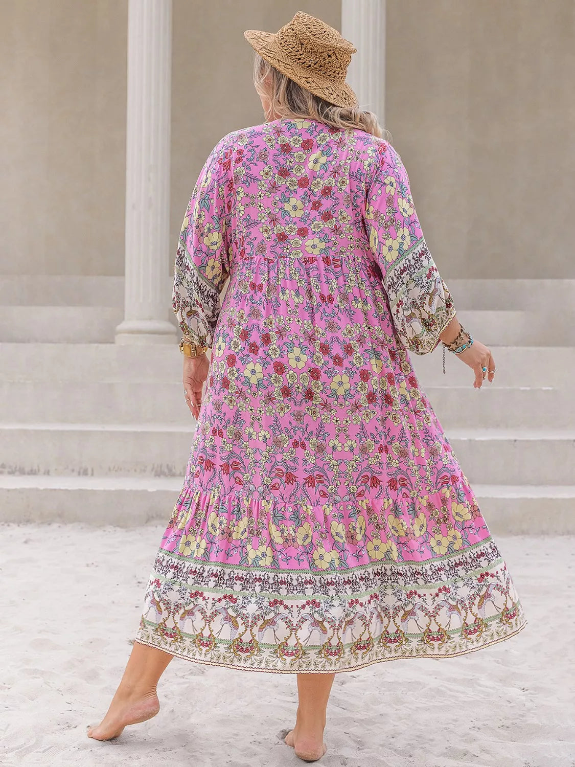 Plus Size Bohemian Floral Tiered Maxi Dress - Basic.