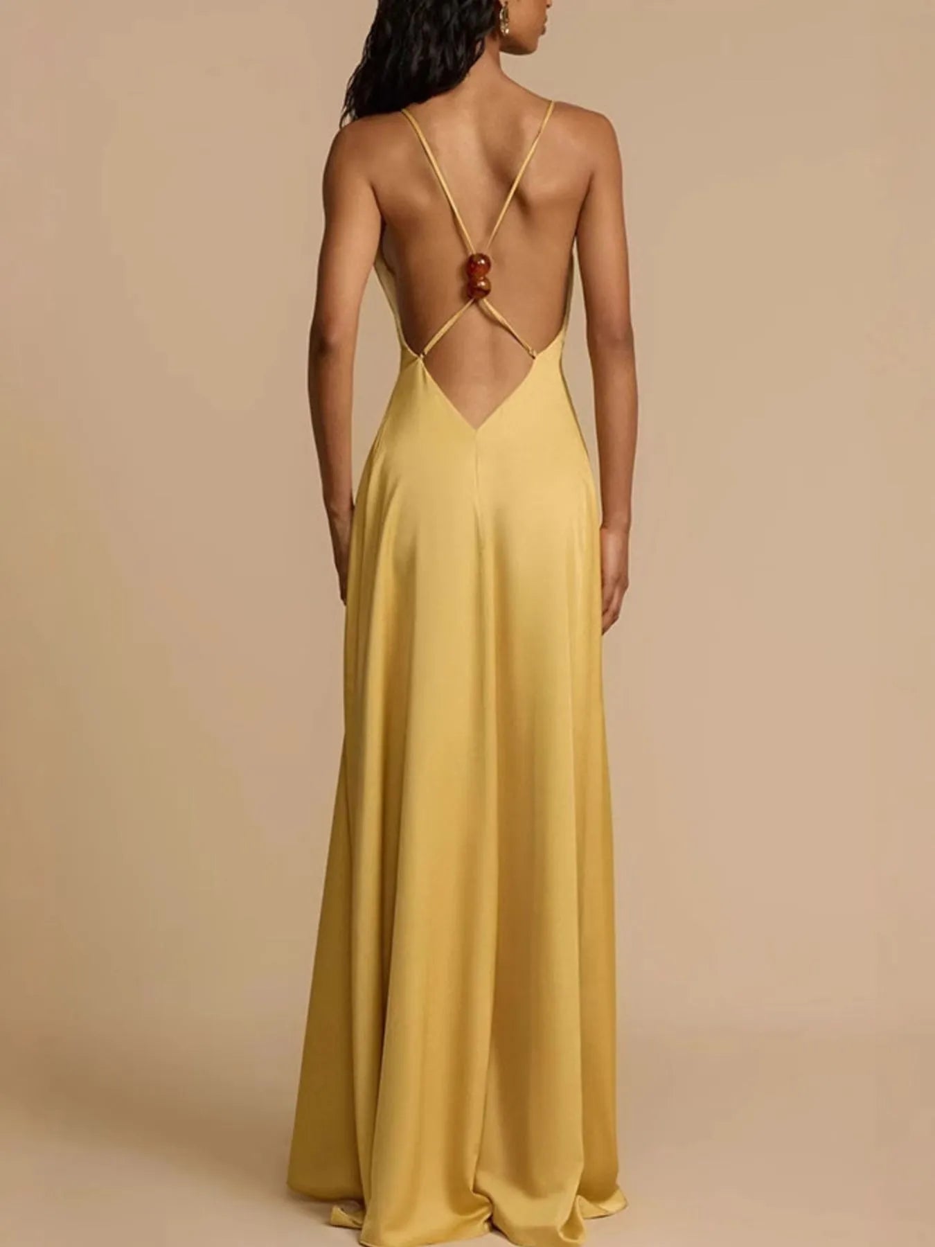 Deep V-Neck Maxi Dress - Backless & Crisscross.