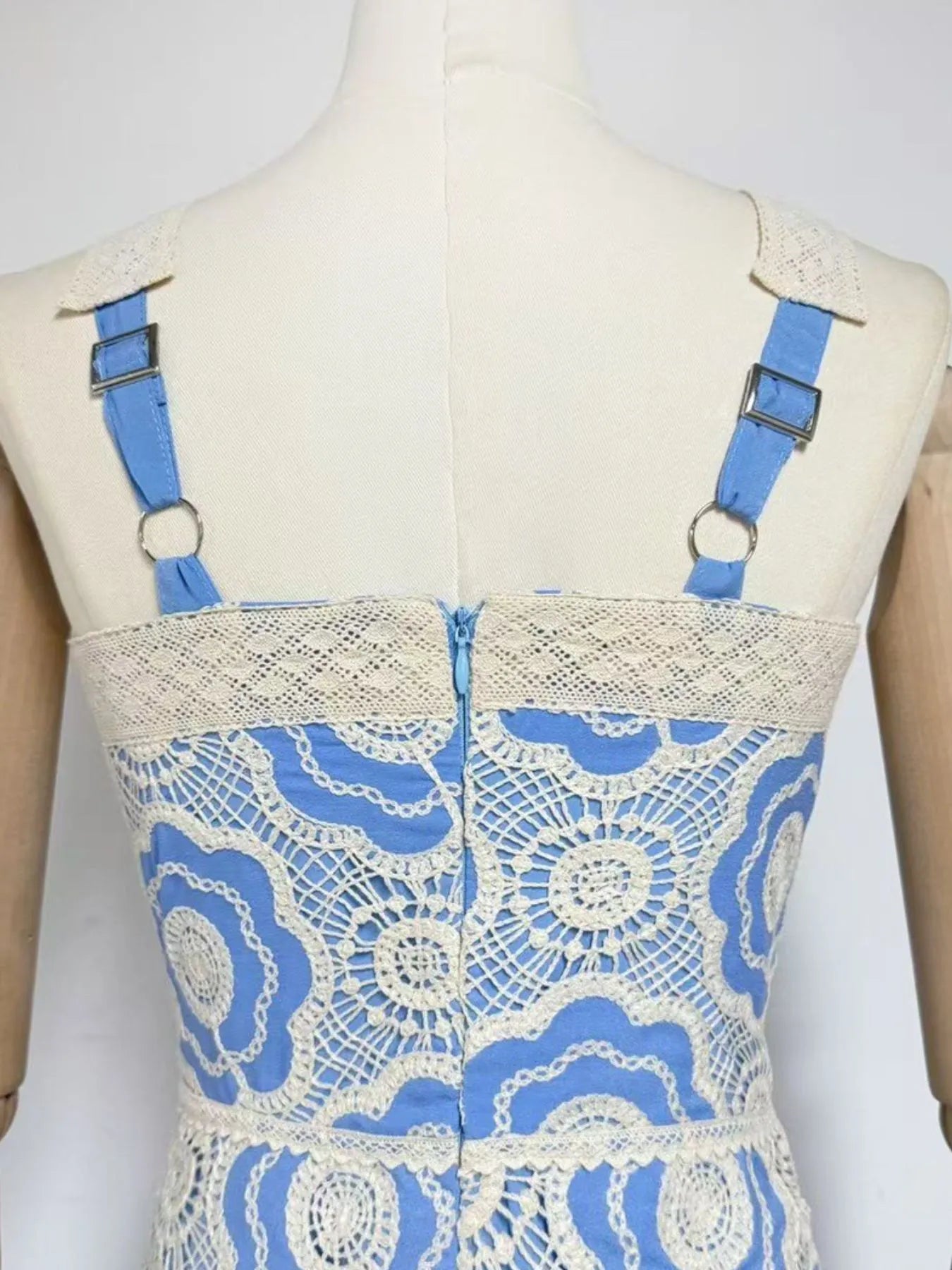 Plus Size Lace Up Halter Neck Denim Dress - Backless.