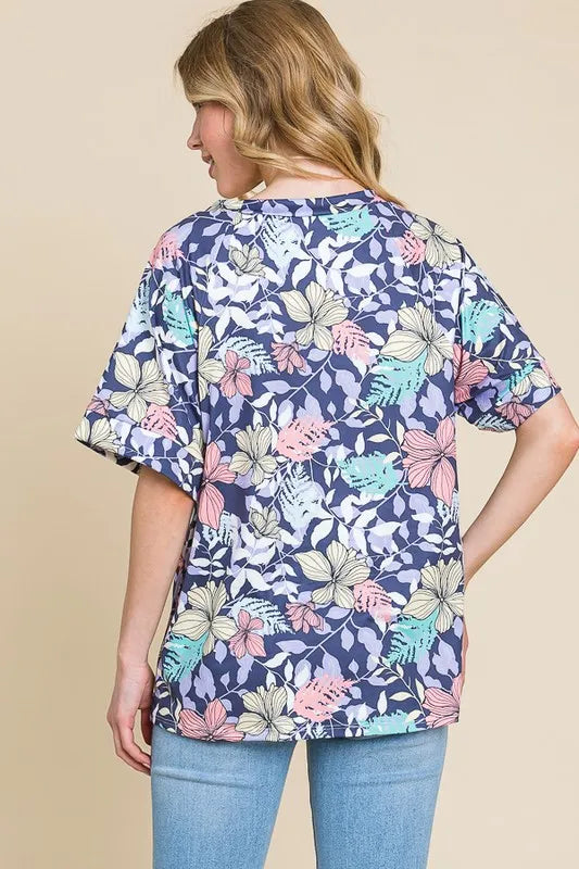 Floral Round Neck Short Sleeve T-Shirt