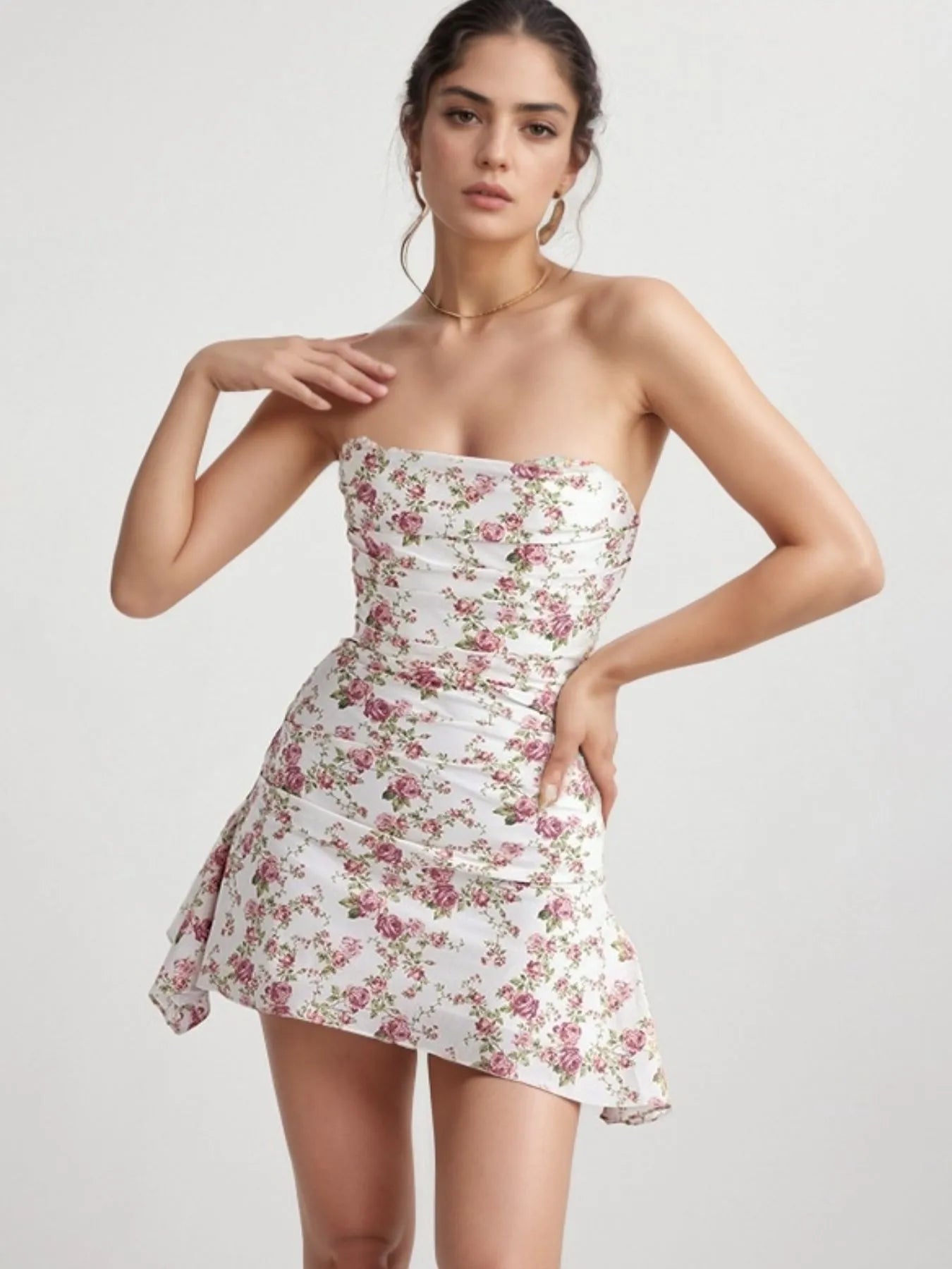 Floral Print Sweetheart Neck Midi Dress - Ruffled.