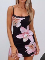 Floral Print Bodycon Maxi Dress with Spaghetti Straps.