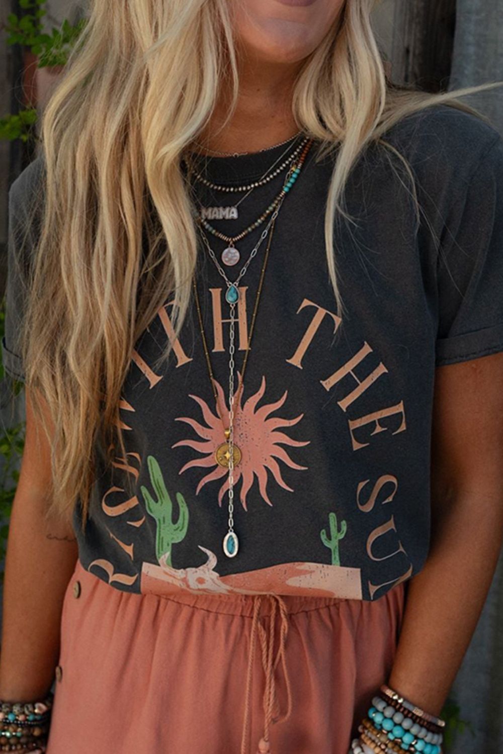 RISE WITH THE SUN Graphic Round Neck Short Sleeve T-Shirt