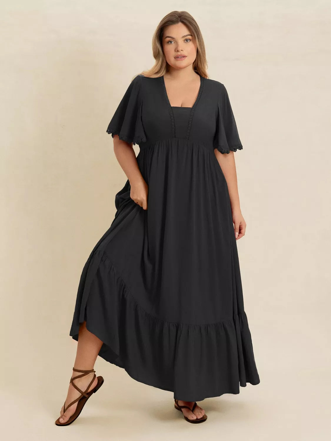 Plus Size Button Up Printed Short Sleeve Maxi Dress with Slit.