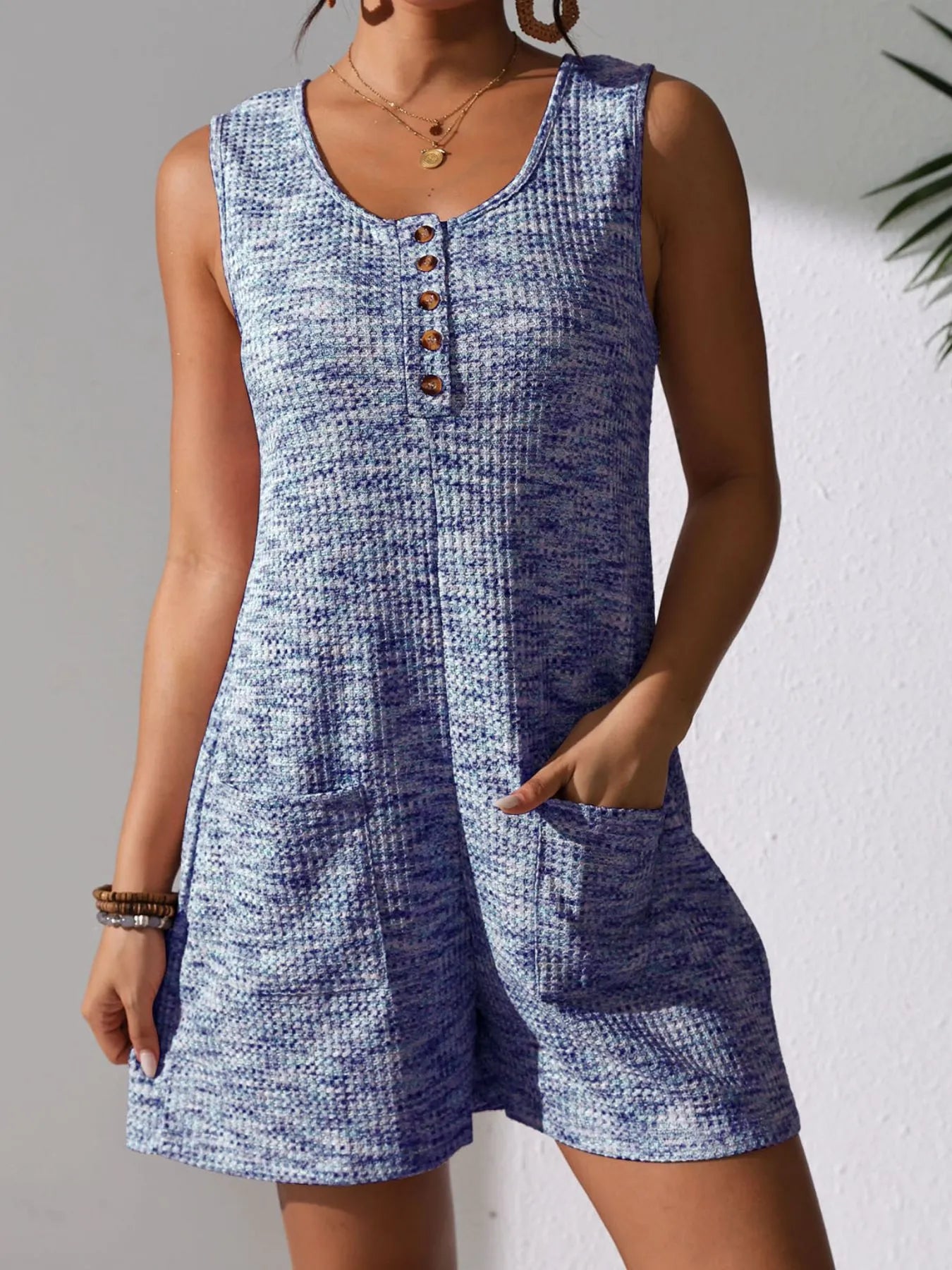 Plus Size Button Front Romper with Pockets.