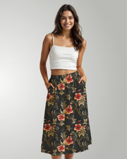 Midi Skirt - Midnight Hibiscus