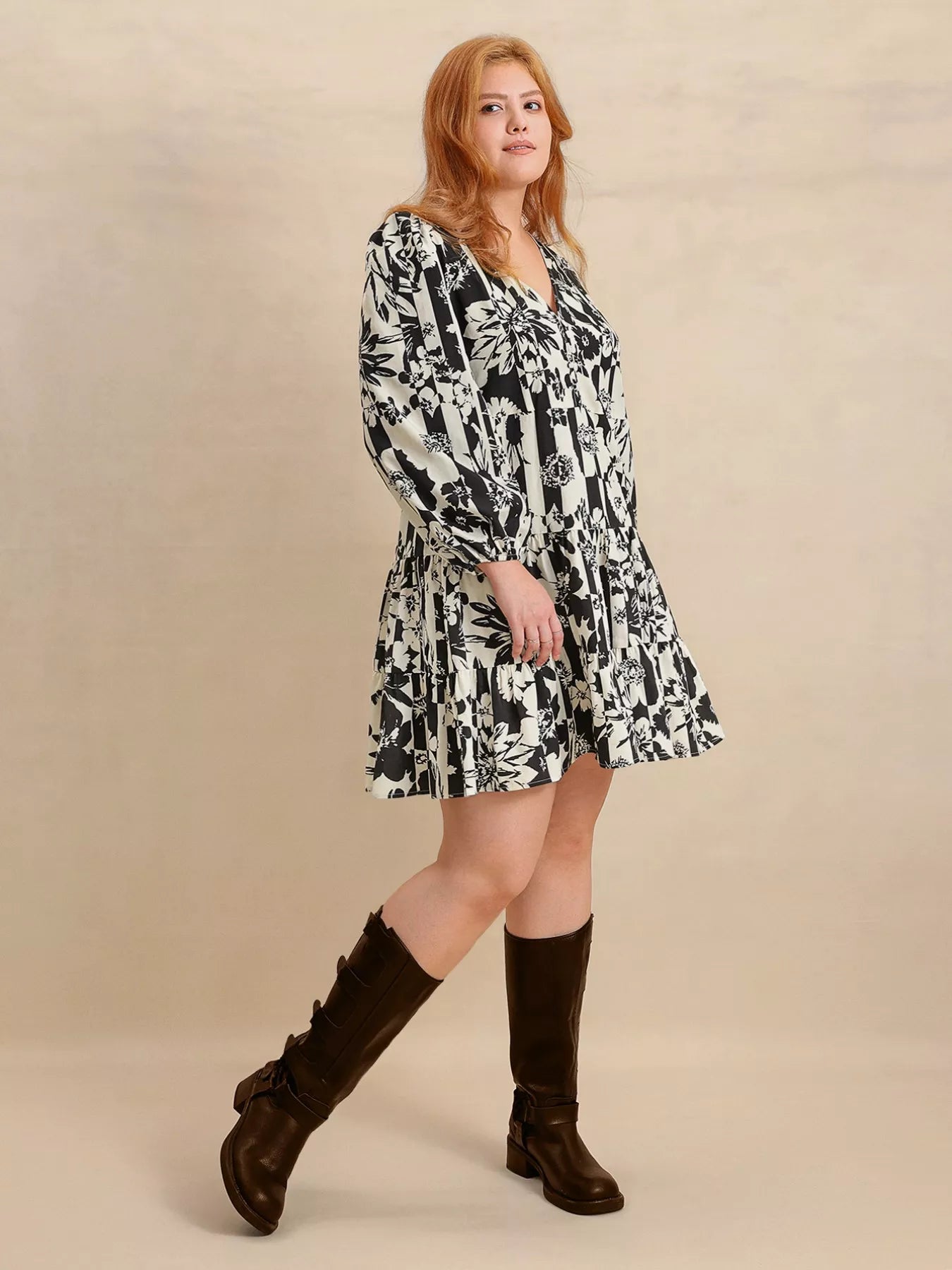 Plus Size V-Neck Flutter Sleeve Dress with Tied Waist.