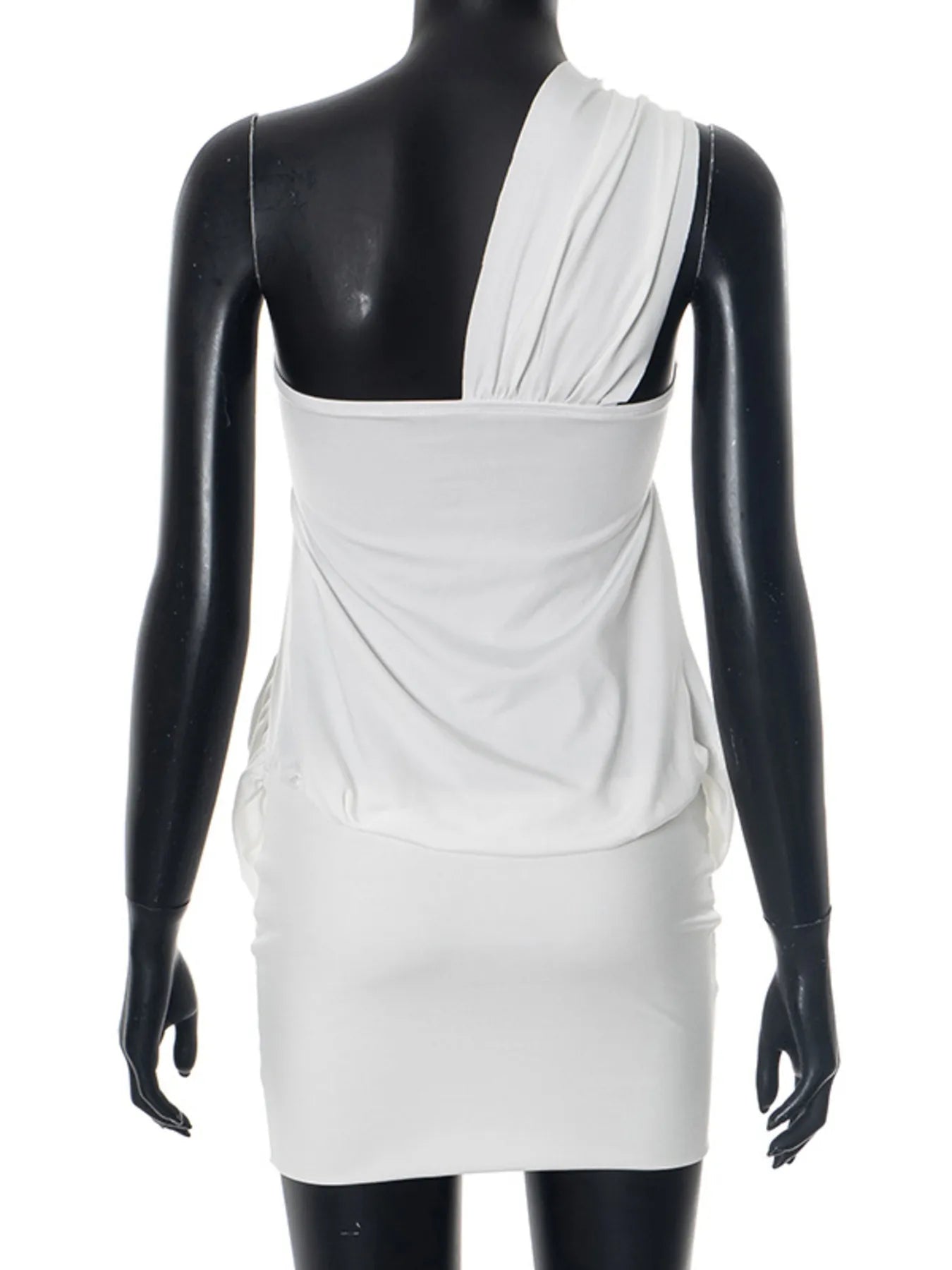 Ruched One-Shoulder Mini Dress - Tied & Asymmetrical.