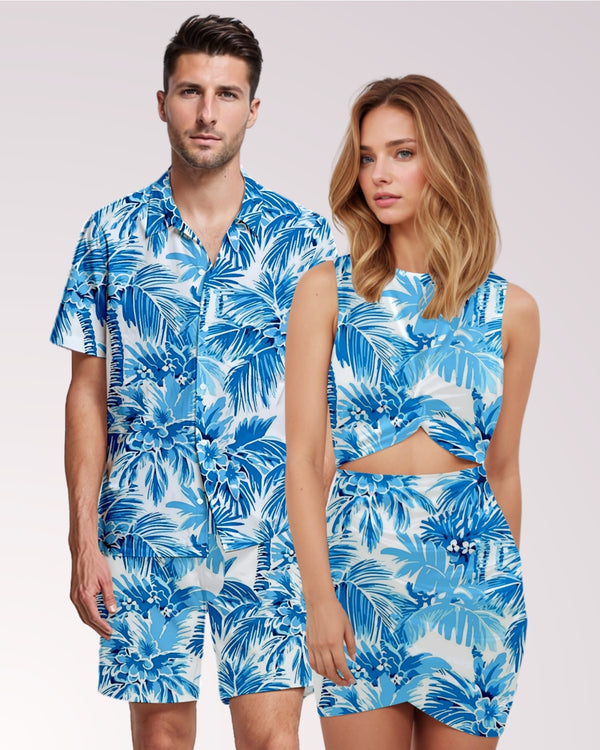 Couples Matching Outfits - Blue Palm Trees I