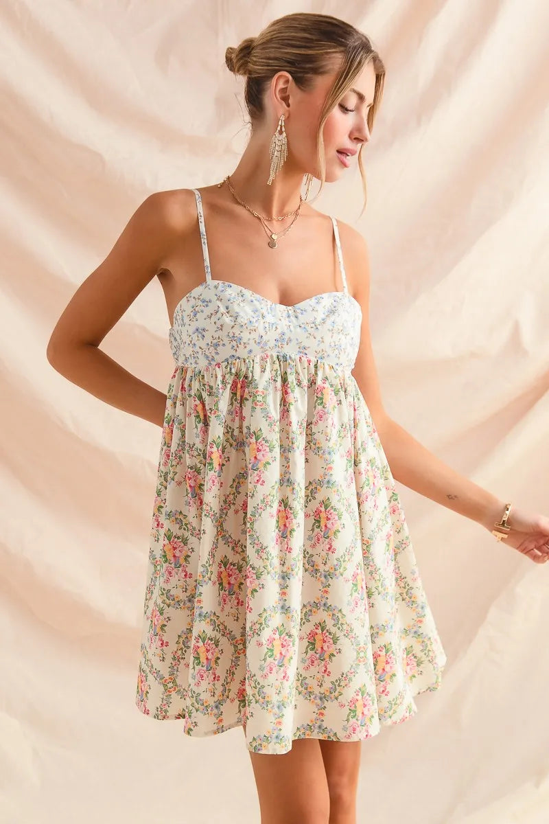 Multi Floral Square Neck Puff Sleeve Maxi Dress with Pockets.