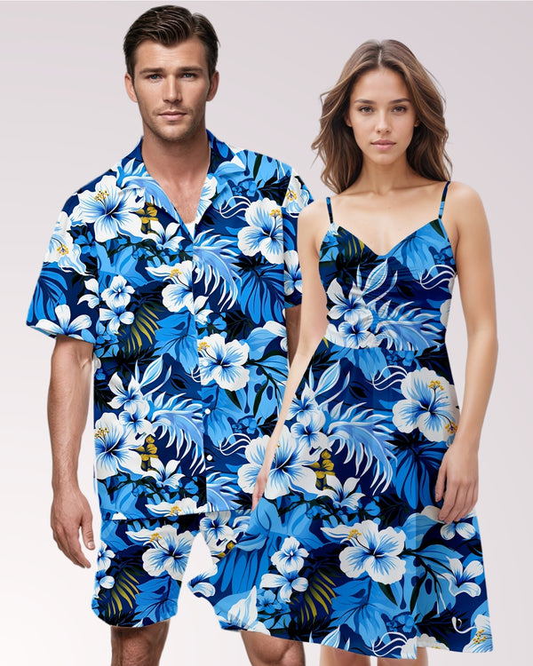 Couples Matching Outfits - Blue Hawaiian Floral I