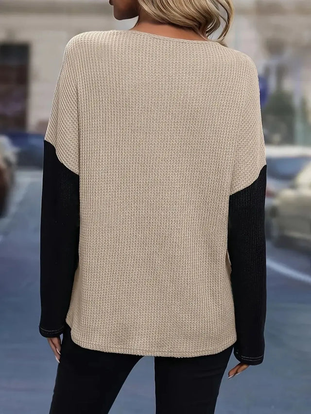 Contrast Lace Round Neck Long Sleeve T-Shirt