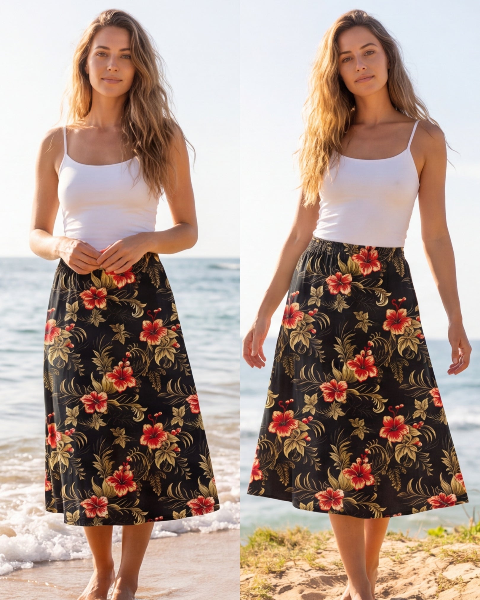 Midi Skirt - Midnight Hibiscus
