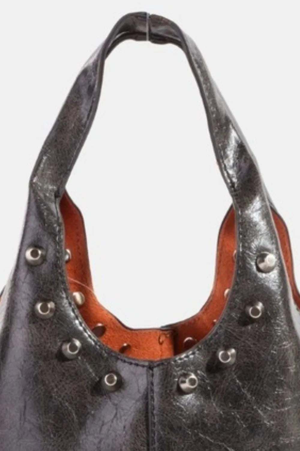 Weathered Faux Leather and Studs Bucket Bag - Black Tote.