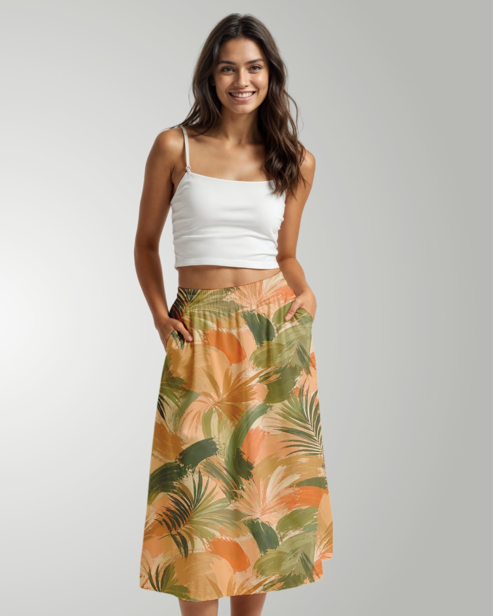 Midi Skirt - Peachy Palms