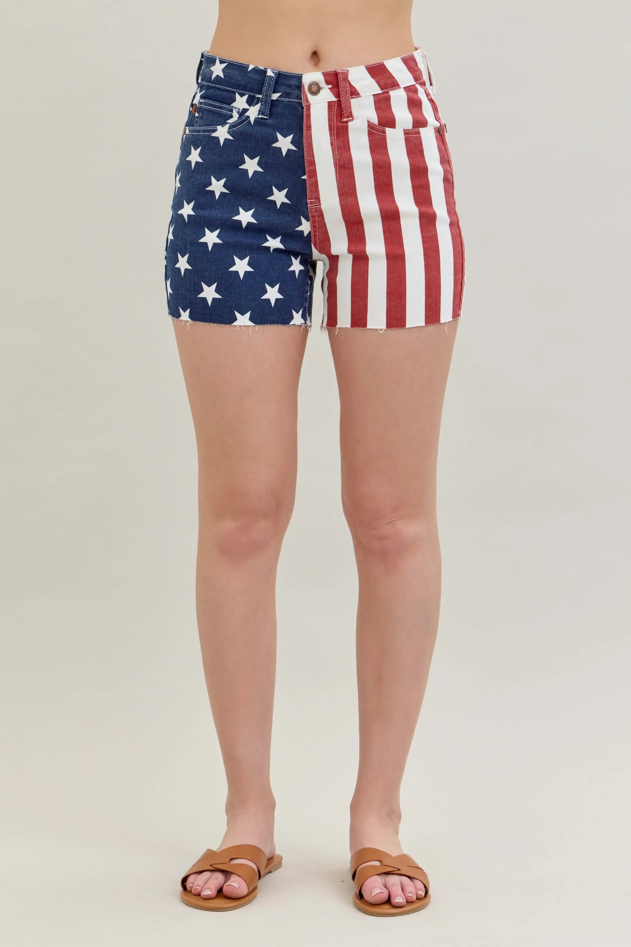 High Waist Americana Flag Fray Hem Shorts Plus Size