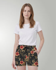 Womens Beach Shorts - Midnight Hibiscus