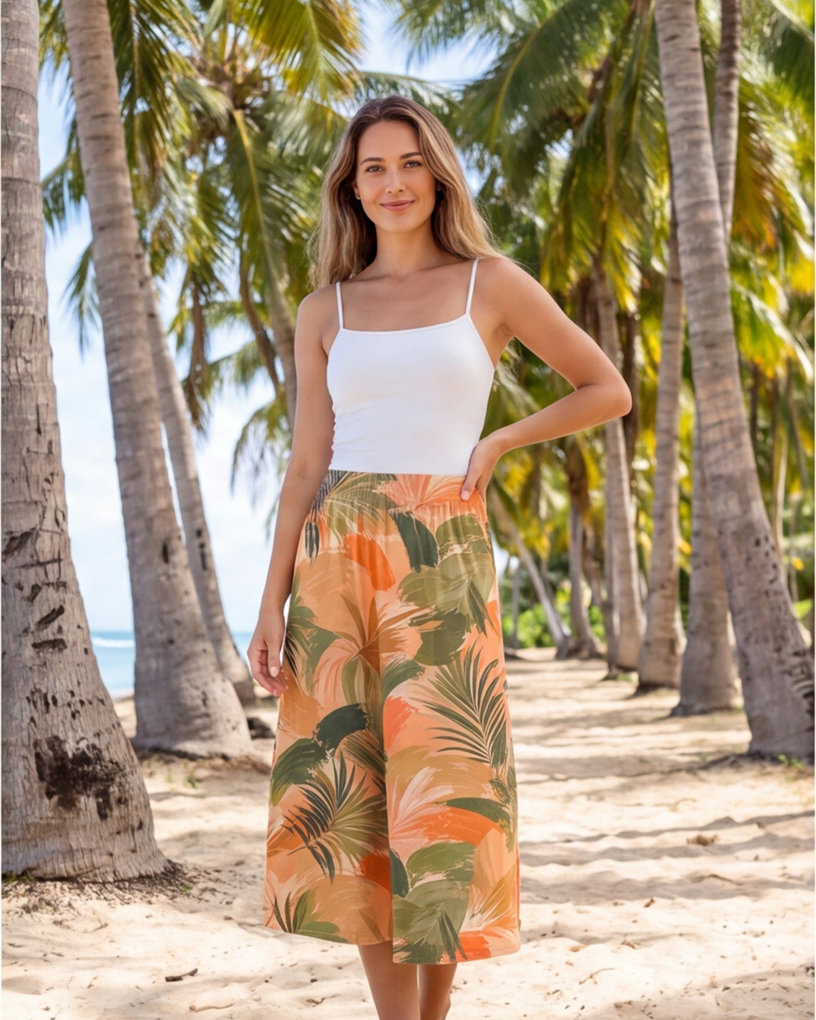 Midi Skirt - Peachy Palms