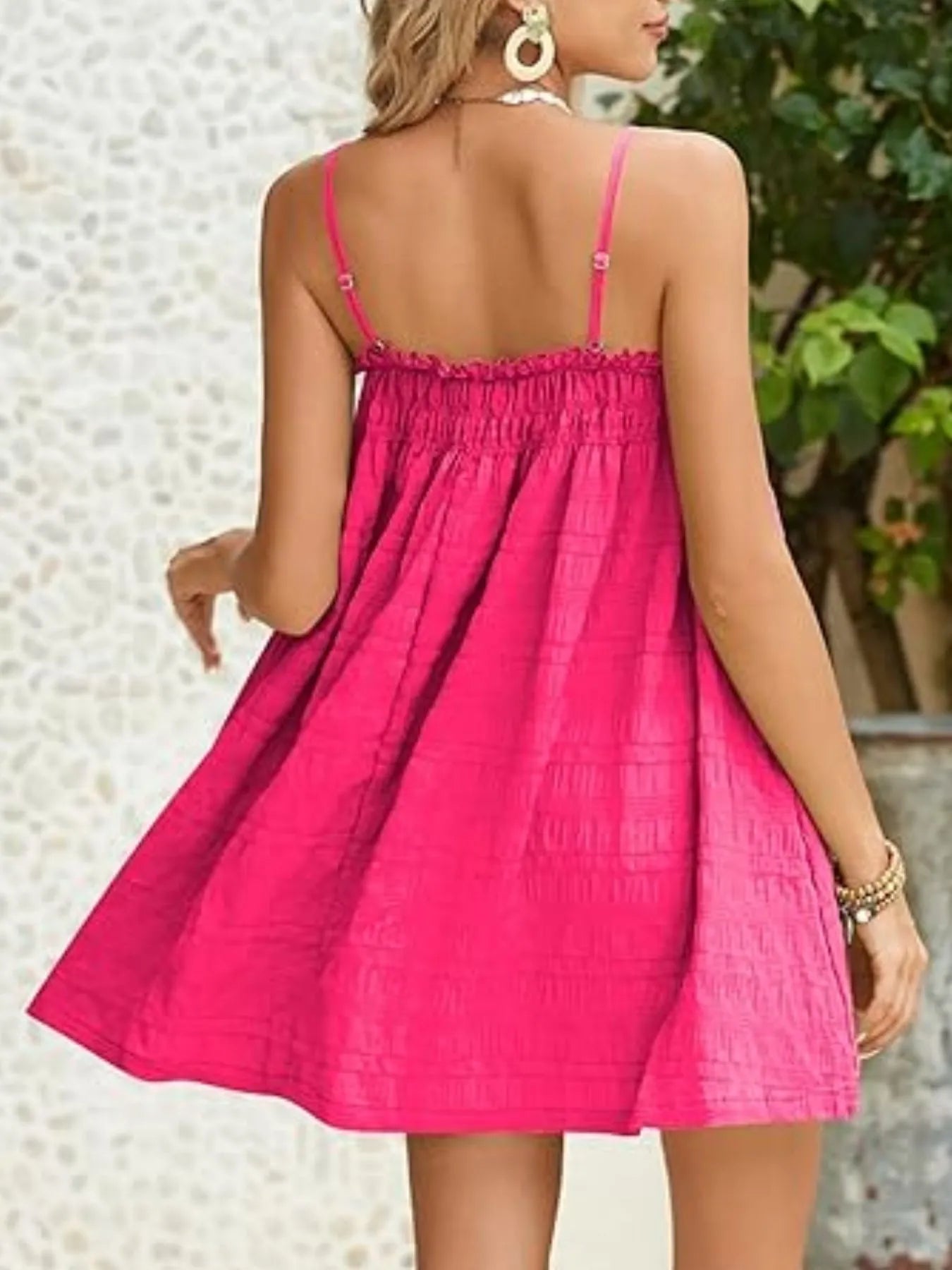 Frill Tiered Tie Shoulder Mini Dress - Lined.